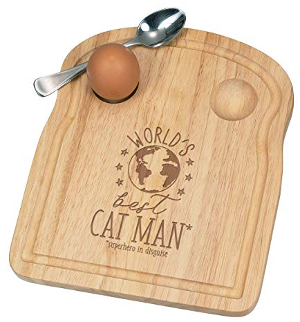 World's Meilleur Chat Homme Petit Déjeuner Fofolle Coquetier Board en Bois