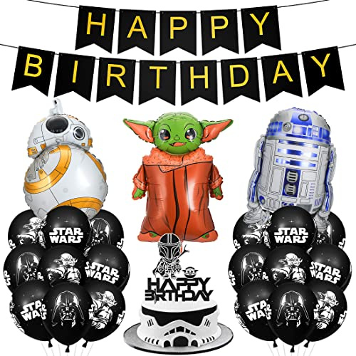 Siphus Globos Cumpleaños Niño, Kit Decoracion Fiesta, Adornos Feliz Cumpleaños, Globos Guerra Star, Guirnalda Happy Birthday, Tarta Topper para Fiesta Cumpleaños Infantil