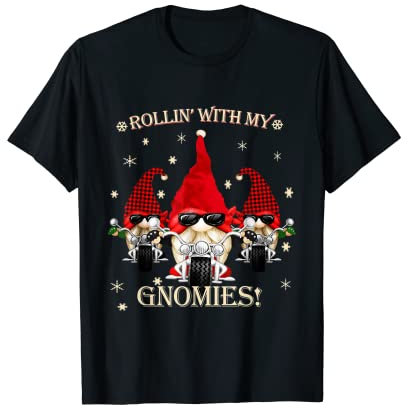 Biker Christmas gnomes Biker Garden Christmas Gnome Elves T-Shirt