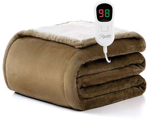 Homemate Heated Blanket Electric Throw - 50x60 Heating Blanket Throw 1/2/4/6/8 Hours Auto-Off 10 Heat Level Over-Heat Protection Flannel Sherpa ETL Certification