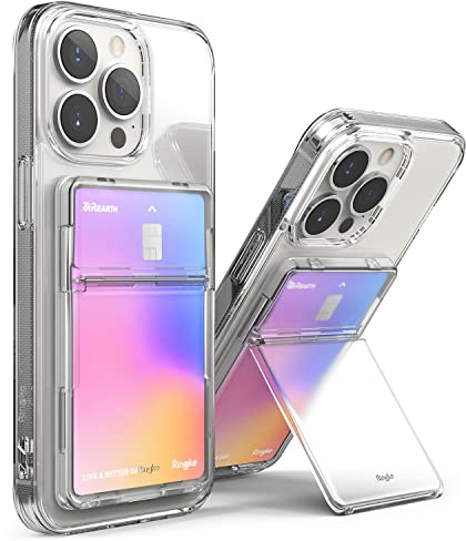 Ringke Stand Slot Card Holder, Porte-Cartes Adhésifs Portefeuille Autocollant Porte Carte de Crédit pour l’arrière de Téléphone avec 3M Sticker Adhésive Attachable Téléphone - Clear Mist