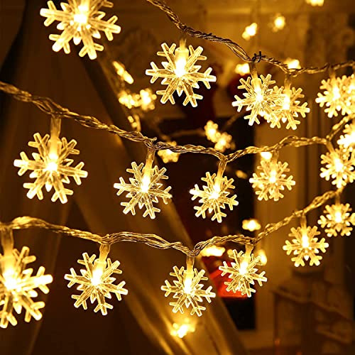 Weihnachten Schneeflocke Lichterketten,Schneeflocke Lichterketten Außen,6M 40LED Batteriebetriebene Lichterketten,2Modi Wasserdichte für Innen-Außen-Hochzeitsfeier Neujahr Garten Weihnachtsdekoration