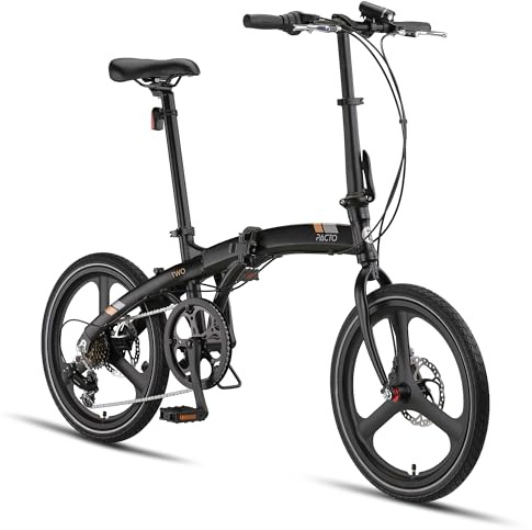 PACTO Two Klapprad 20 Zoll mit Schnelles Faltsystem (10 Sek), Aluminiumrahmen, Leichtgewicht (13KG), Shimano 6 Gänge, Doppelscheibenbremse und LED-Licht (Schwarz)