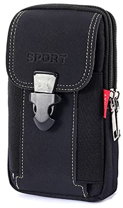 LAXIAY Men's Mobile Phone Sports Bag, Canvas Belt Bag Wallet, Outdoor Sports Bum Pouch Casual Mobile Phone Pocket (Black, B)