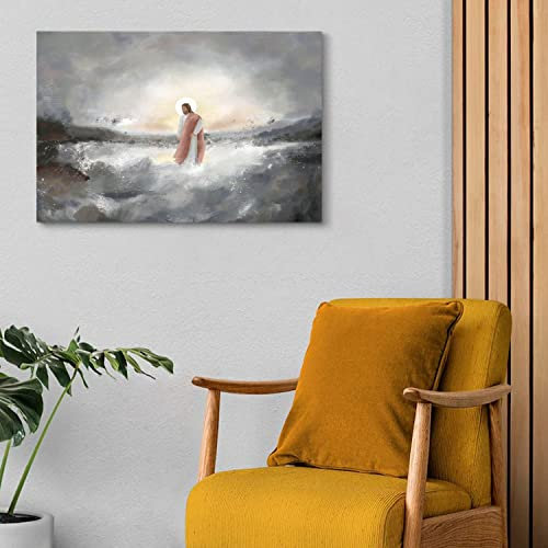 Be Still My Soul Jesus Walking on Water Jesus Christus Gemälde Wandkunst Jesus Bilder Moderne religiöse Gott Leinwandkunst Bilder gerahmt für Wohnzimmer Schlafzimmer Wohnkultur 30 x 40 cm