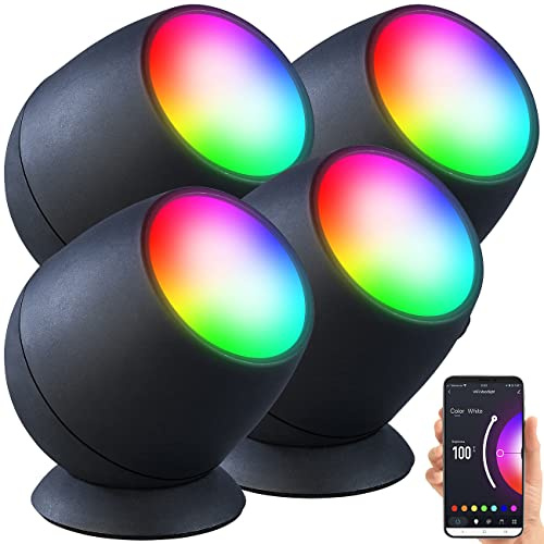 Luminea Home Control WiFi-LED-Lampen: 4er-Set WLAN-Stimmungsleuchten, RGB-CCT-LEDs, 210lm, 2,2W, USB,schwarz (Farbwechsler, Alexa-Tischlampe, Dot)