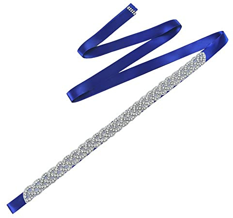 Strass Hochzeit Gürtel Kristall Braut Schärpe für Brautkleider, Brautjungfernkleider, Ballkleid, Abendkleider - Mit Königsblauem Band