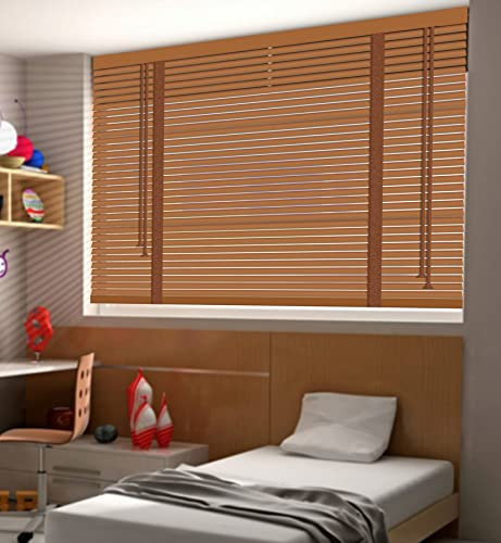 Verdunklungsrollo Jalousie Holz & Jalousien für Fenster, 5cm Lamellen aus Holz, 60/80/100/120/140cm Breite, für Innenbereich, gefiltertes Licht, Horizontale Holz Rollos Innen,Braun,140Wx120L(cm)
