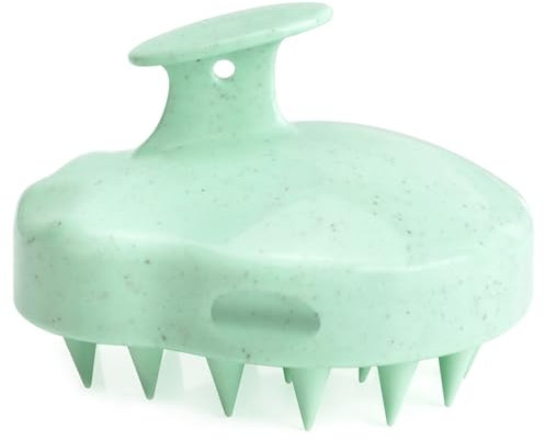 FREATECH Spazzola per Shampoo Massaggiatore per Cuoio Capelluto con Setole Morbide in Silicone per Cura del Cuoio Capelluto Ecrescita Capelli, Forfora, Manico in Paglia Grano Aggiornato, Menta Verde