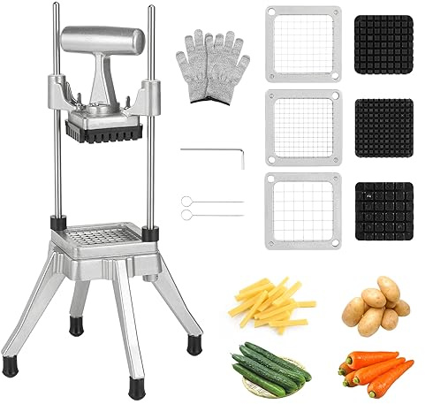 POWLAB Commercial Vegetable Chopper & French Fry Cutter Stainless Steel - Includes 3 Blade Sizes (1/2,3/8,1/4)- Perfect for Home Kitchen or Restaurant Use - Dices, Slices & Chops Fruits and Potato