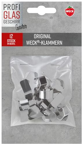 12er Beutel Weck Klammern mit Trägerkarte Gastro (Backofengeeignet, 12 Stück Gourmetklammern, Klammern für Einkochgläser) 76132