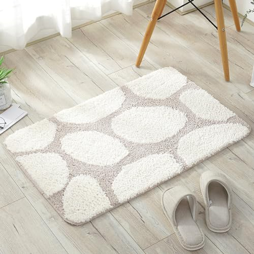 Badezimmermatte Creme Beige Bath Mat Mikrofaser Badezimmerteppich rutschfest Badematte Schnelltrocknend Duschvorleger rutschfest Waschbar Badteppich Verdicken Bad Teppich Badmatte 50x80cm