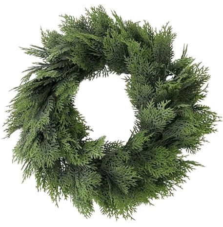 Christmas Wreath Large 45cm (16) Artificial Hanging Front Door Wreath, Two tone thick artificial conifer leaves. Plain greenery wreath for doors, grave (Door Wreath, 2 tone Conifer)
