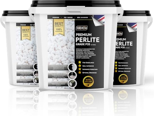 UK GROW Premium Horticultural Perlite 3-5mm Potting Compost, 1L, 2L, 5L,10L,20L + IN A STRONG BUCKET (1L Perlite Bucket)