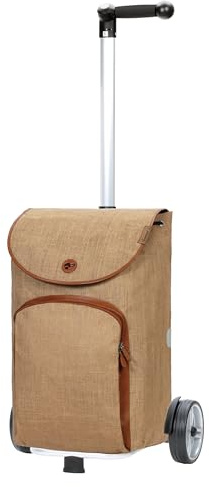 ANDERSEN Reik Shopping Trolley 50 L Spacious Leather Aluminium Ergonomic Handle Height Adjustable Ball Bearing Wheel Beige