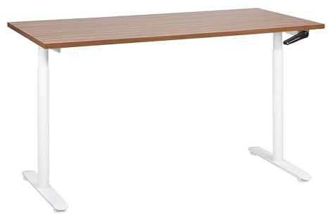 Beliani Höhenverstellbarer Schreibtisch mit Kurbel braun/weiß 160x72 cm DESTINAS