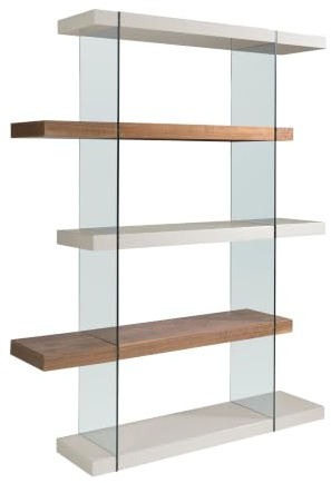 Ángel Cerdá - Estantería de Madera Nogal y Cristal - Estantería de Libros Moderna - Estantería Mueble para Salón - Duradero y Funcional - 140 x 33 x 180 cm