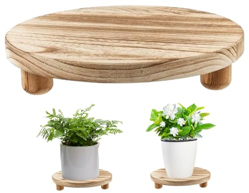SMELEYOU Blumenhocker BlumenstäNder Holz Pflanzen Hocker 10 runde Holzsteiger kleiner Pflanzenständer Innenblumentopfhalter Pflanzer Stand Tablett Dekorative Holzkuchenständer Sockel Tische