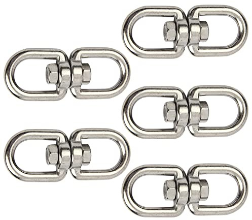 FEEIMOL Edelstahl Drehwirbel M5 Schwenkring Swivel Haken Wirbel-Schäkel Doppelseitiges Drehgelenk Ösenhaken Seilwirbel für Hängesessel Schaukeln