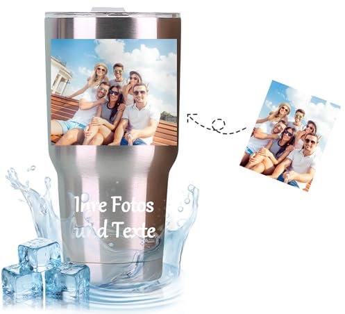 Kaffeebecher to Go Personalisiert, Thermobecher Personalisiert mit Foto Name Text, 30oz/890ml Edelstahl Thermobecher Kaffee mit Deckel, Doppelwandige Vakuumisolierung, Tassendruck