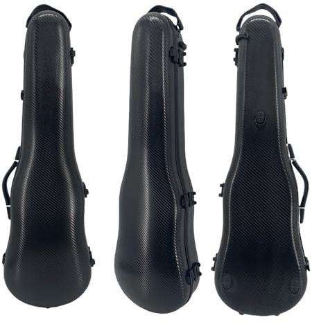 ModouString Violin case 3/4 4/4 size lightweight Carbon Fiber hard shell with backstraps Violin Box Strong Durable (black)