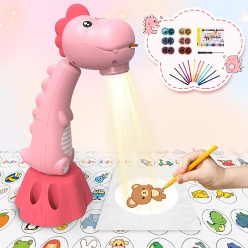 MFEESYOB Zeichenprojektor für Kinder mit 96 Dia-Cartoon-Mustern und 12 Farbpinseln, Smart Art Sketcher-Projektor für Mädchen und Jungen ab 3 Jahren (Rosa)