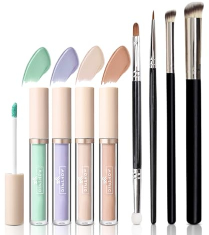 JasCherry Flüssig Make-up Abdeckstift, Langlebig Wasserfest für Alle Hauttypen, High Coverage Concealer für Augen Concealer Augenringe Gesichtsrötungen, Mattes Natürliches Concealer mit Bürstensatz