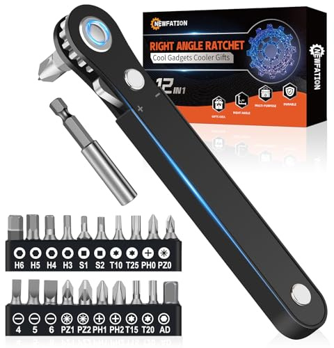 Ratchet Screwdriver Set Mens Gifts-Right Angle Screwdriver Christmas Gifts Pocket Screw Bit Set Low Profile Pocket Screwdriver for Tight Space Cool Gadgets Gifts for Men Him Husband Dad
