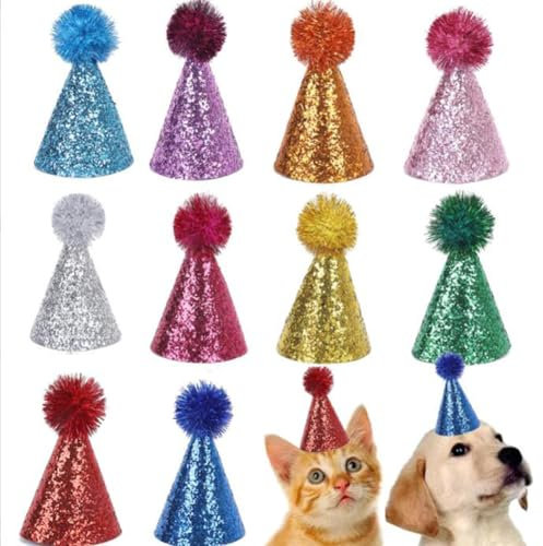 SHJOEE 10 Stück Haustier Geburtstagshut Partyhut für Hunde Katze Niedliche Mütze Verstellbare Party Geburtstagshüte Party Dekorationen Partyzubehör für kleine Welpen,Kätzchen,Stofftiere
