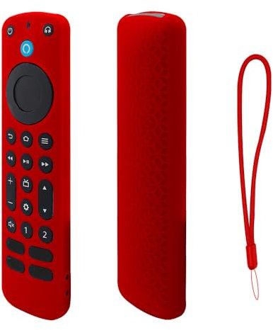 Étui de Protection en Silicone pour Alexa Télécommande Vocale Pro 2022 Version, Housse de Protection Anti-Chocs et Anti-dérapante pour Télécommande avec Lanière (Rouge)