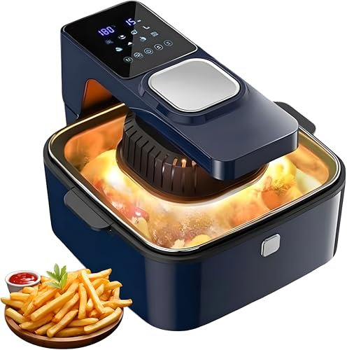 Friteuse à air compacte, Four électrique Intelligent de 6 L avec écran Tactile et Panier à friture antiadhésif, Menu 8 préréglages, Lucarne annulaire à 270°, Mise Hors Tension Automatique, friteuse