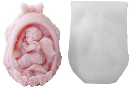 TheStriven Molde de silicona 3D para velas, diseño de ángel para bebé, moldes de silicona para Pascua, DIY, 3D, forma de ángel 3D, forma de vela, flores, moldes para fundición de yeso (A)