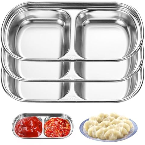 Stainless Steel Sauce Dishes - 4-Piece Sauce Dipping Bowls, Piece Breading Bowls, Sauce Dishes, Sushi Dip Bowls, Appetizer Plates, Plates, Saucers, Stackable