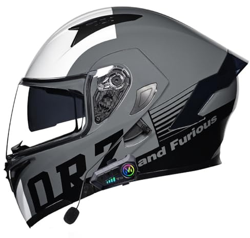 Bluetooth modular motocicleta casco con doble visión, cara completa Flip up cascos integrados motocicleta para adultos hombres mujeres, comunicación Bluetooth incorporado