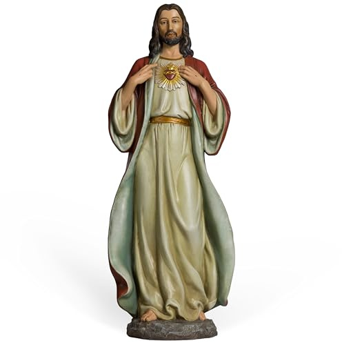 BC Katholische Heilige Herz-Jesus-Statue, 62,2 cm, Jesus-Figur, religiöse Geschenke, inspirierende Innendekoration, Renaissance-Skulptur, handbemalt von Buildclassic