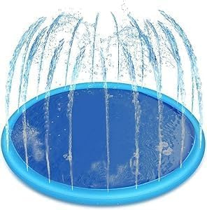 Tapis Jet d'eau Piscine pour Chien pataugeoire pour Animaux de Compagnie Pliable Tapis de Jeu Eté Extérieur pour saupoudrer et éclabousser pour Chiots Petits Chiens Chats (150 CM)