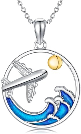 CUPENDA Flugzeug kette Halskette 925er Sterlingsilber Sonnenwellen Anhänger Halskette Schmuck für Damen Flugbegleiterin