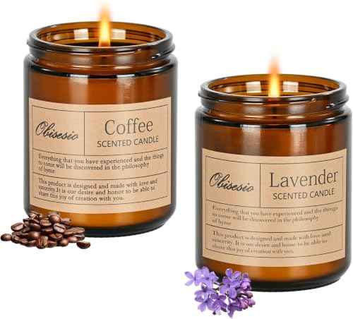 Kerze,Duftkerzen Set,2er Pack Duftkerzen im Glas,Lavendel & Kaffee