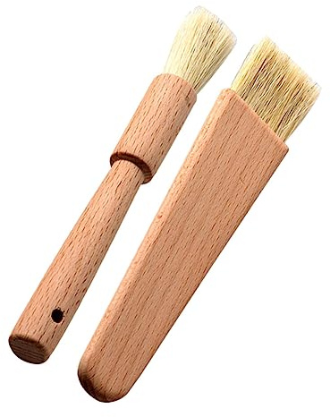 VALICLUD 2piezas Brochas De Cocina Para Hornear Cerdas Naturales Resistente Al Calor Mango Madera De Haya Para Repostería Parrilla Aceite y Mantequilla Diseño Plano y Redondo
