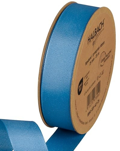 Halbach sidenband premium ripsband | bredd: 25 mm längd: 25 m | hållbart presentband av återvunnen polyester | Perfekt som band | färg: mörkblå