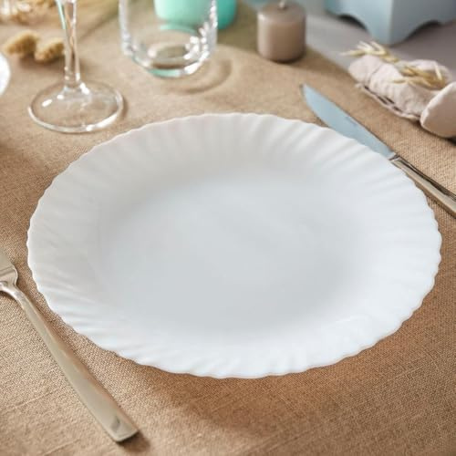 Plato Llano de Vidrio Opal Blanco 25cm – Set 24 Unidades – Resistente y Duradero – Acabado Luminoso y Elegante – Ideal para Uso Diario y Eventos