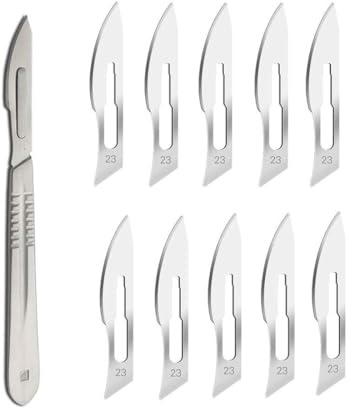 SGERUFZ 10 pcs Sterile Einweg-Skalpell-Klingen mit 1 pcs Skalpell-Griff, geeignet für Schneiden, Pediküre, Handwerk, Modellierung, Schneidmaterialien und Leder (Nr. 23)