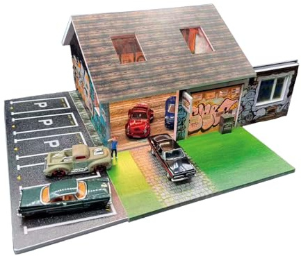 1/64 Scale Die-cast Model Cars Display Case for Hot Wheels，Diorama Parking Lot Garage with LED Lights Compatible with Hot Wheels Diecast Cars Model for 1:64 Mini Toy Cars Display and Storage
