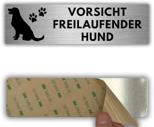 LEIASA | Schild Vorsicht Hund - 5x18 cm - Aluminium - Wachhund Freilaufend | Warnschild Hundegefahr, Aufkleber Hundehalter, Hinweisschild Hund Wachsam, Plakette Hundebesitzer, Scharfer Vierbeiner