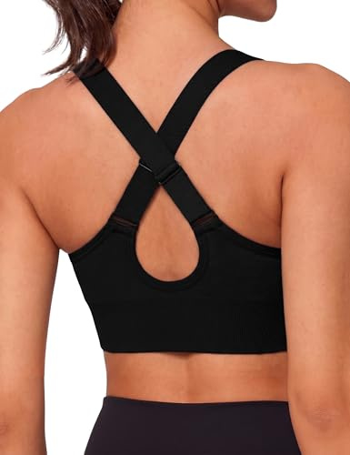 Litherday Top Deportivo Mujer sin Costuras Alto Impacto con Copas Extraíbles Sujetador Fitness sin Aros para Gimnasio y Entrenamiento Negro M