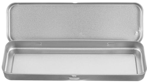DECORNIJIA Metal Pencil Case Tin Box with Lid, Single-Layer Rectangular Iron Pen Holder 21.5x6x2cm, Small Matte Metal Storage Box for School and Office Supplies