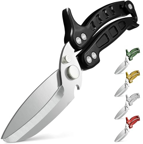 Heavy Duty Poultry Shears – Kitchen Shears Dishwasher Safe, Spring-Loaded, 3Cr14 Steel, Micro-Serrated, Separates for Easy Cleaning | Bone Scissors for Chicken, Turkey, Seafood & Fish Scale (Black)