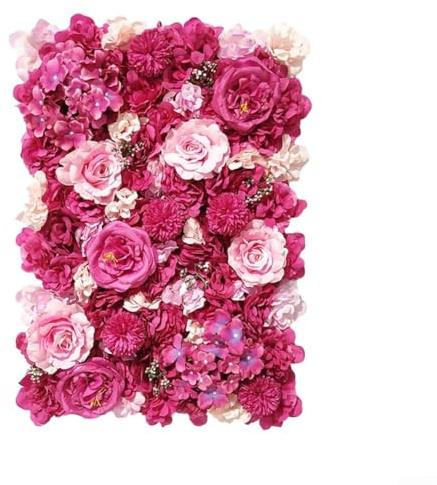 Trayneel Panel de pared de flores artificiales de 40 x 60 cm, rosas y hortensias de seda para bodas, fiestas, fotomatón, telón de fondo, versátil, decoración interior y exterior, blanco, rosa, burdeos