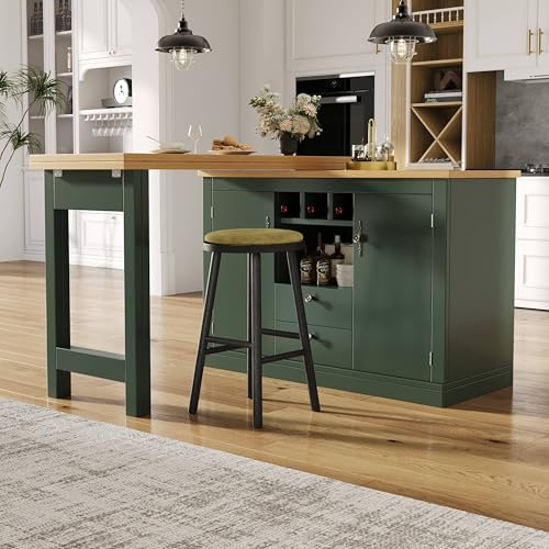 Lahoomu Hochwertiger Ausziehbarer Bartisch mit 360° Drehfunktion und Stauraum,Längenverstellbar von 120-180cm, Wohnzimmer, Esszimmer, Homeoffice, Grün ausziehbarer