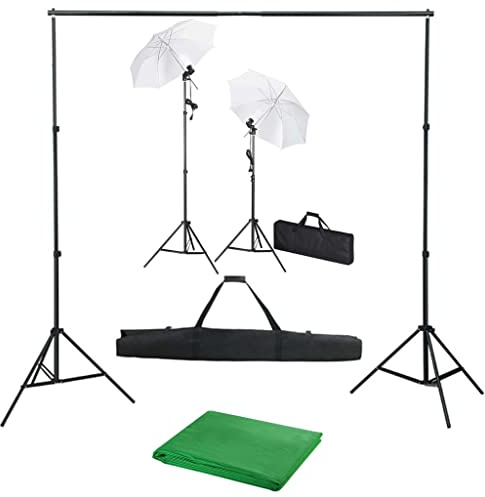 Fotostudioset med bakgrund 500 x 300 cm, 2 dagsljuslampor 5500 K, höjdjusterbart stativ upp till 230 cm, 2 vita skärmar, aluminiumram
